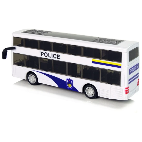 Balts divstāvu policijas autobuss Uzņēmuma automašīnas