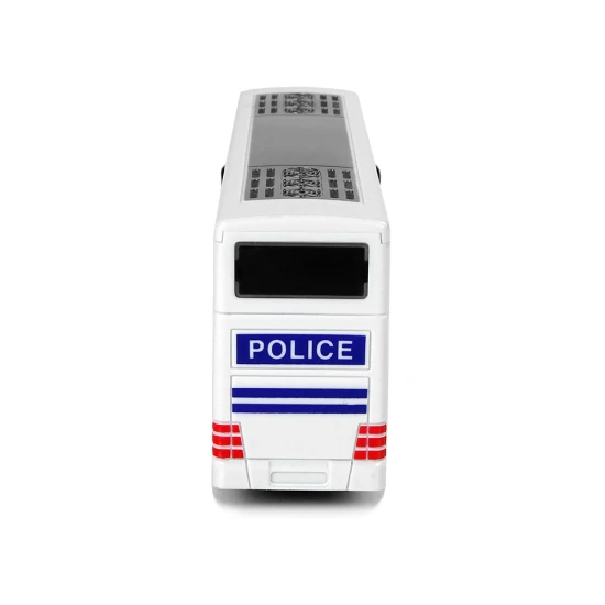 Balts divstāvu policijas autobuss Uzņēmuma automašīnas