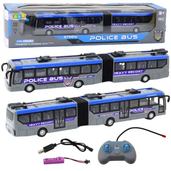Pelēks policijas autobuss, ko vada ar tālvadības pulti