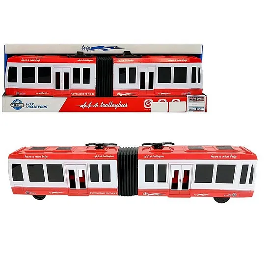 Raudonas šarnyrinis autobusas su trinties pavara Autobusai