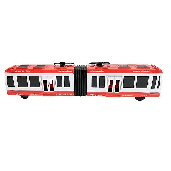 Raudonas šarnyrinis autobusas su trinties pavara Autobusai