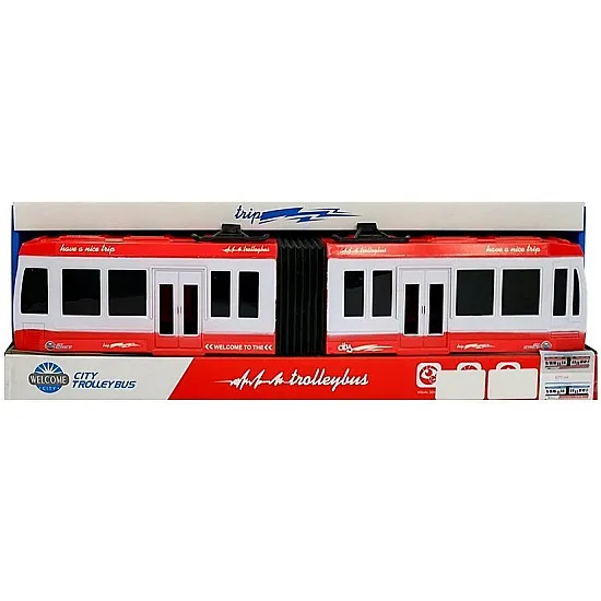 Raudonas šarnyrinis autobusas su trinties pavara Autobusai