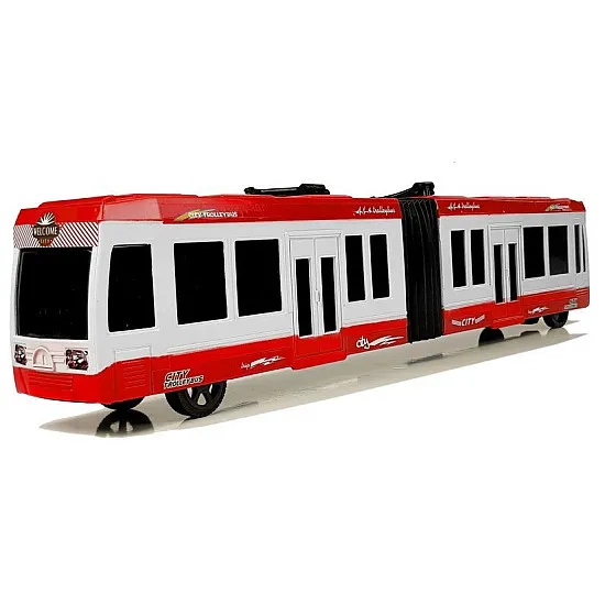 Raudonas šarnyrinis autobusas su trinties pavara Autobusai