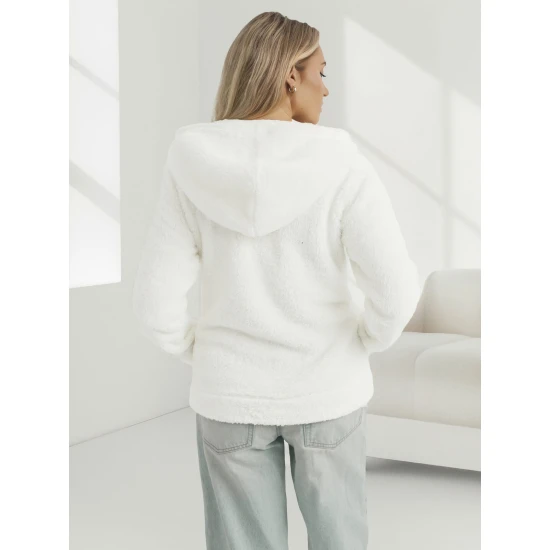 Sieviešu balts džemperis ar kapuci Mona Džemperi ar kapuci