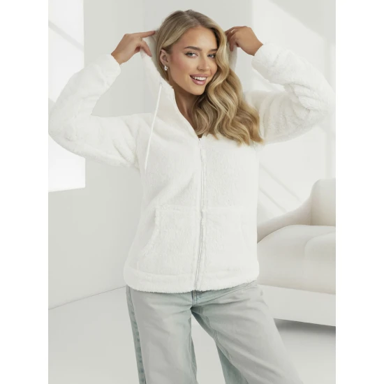 Sieviešu balts džemperis ar kapuci Mona Džemperi ar kapuci