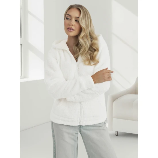 Sieviešu balts džemperis ar kapuci Mona Džemperi ar kapuci