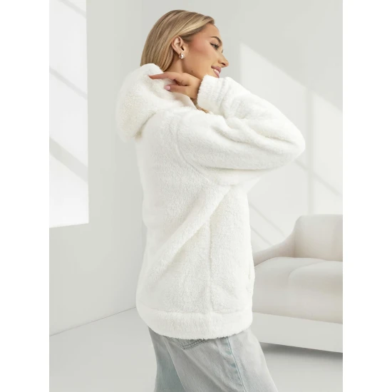 Sieviešu balts džemperis ar kapuci Nara Džemperi ar kapuci
