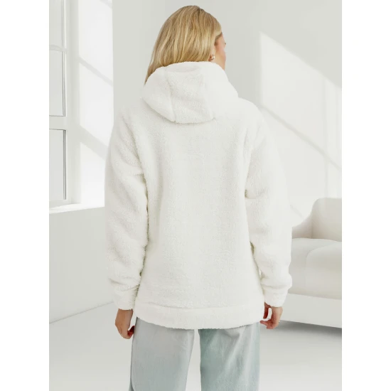 Sieviešu balts džemperis ar kapuci Nara Džemperi ar kapuci