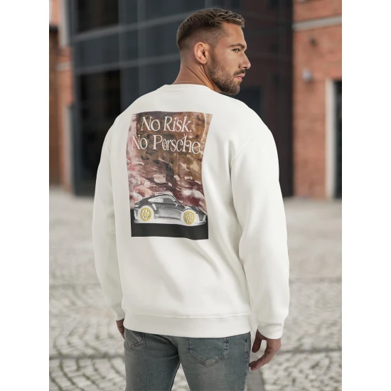 Vīriešu balts džemperis ar kapuci Risk Džemperi ar uzrakstiem