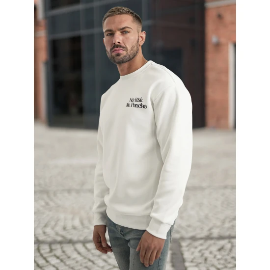Vīriešu balts džemperis ar kapuci Risk Džemperi ar uzrakstiem