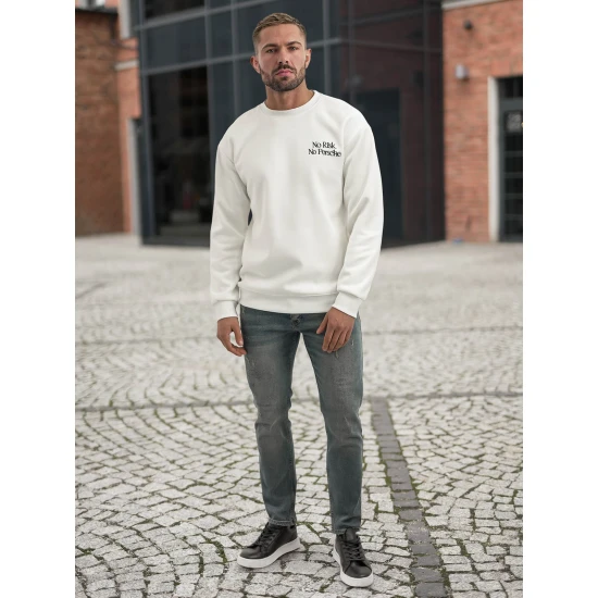 Vīriešu balts džemperis ar kapuci Risk Džemperi ar uzrakstiem