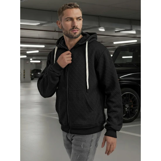 Vīriešu melns svīteris ar kapuci Sport Džemperi ar kapuci