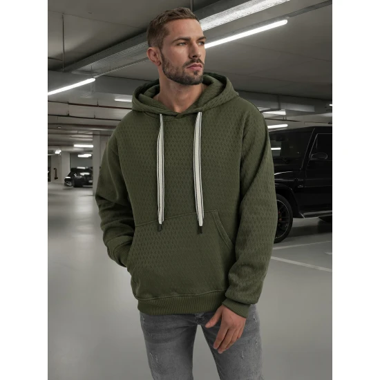 Vīriešu haki krāsas džemperis ar kapuci Carla Džemperi ar kapuci