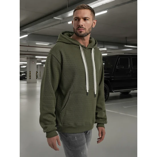 Vīriešu haki krāsas džemperis ar kapuci Carla Džemperi ar kapuci