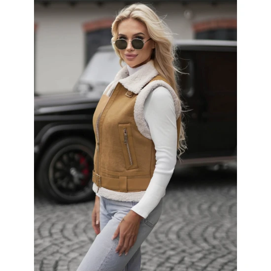 Sieviešu brūna ādas veste Pixel Sieviešu vestes