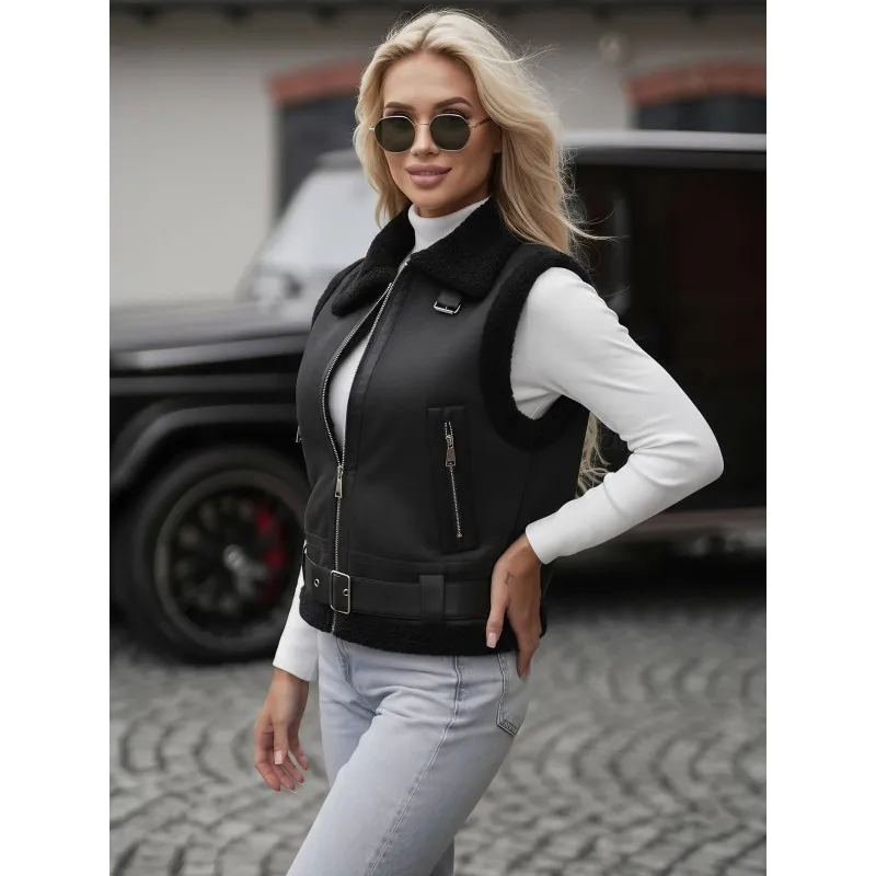 Sieviešu melna ādas jaka Pixel Sieviešu vestes