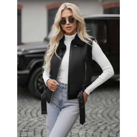 Sieviešu melna ādas jaka Pixel Sieviešu vestes