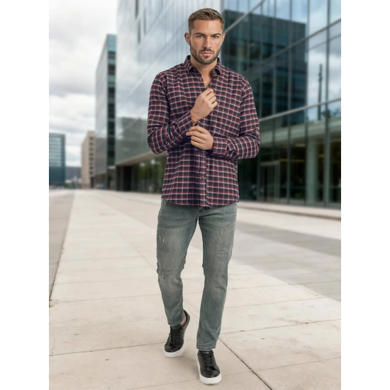 Vīriešu tumši zils rūtains krekliņš Marino Krekli