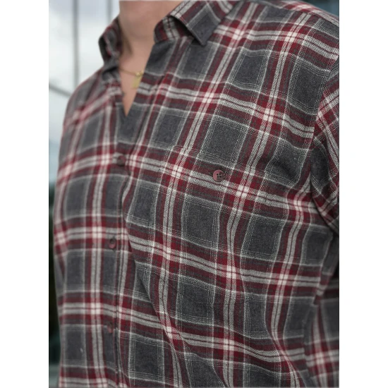 Vīriešu bordo un pelēks rūtains krekls Marino Krekli