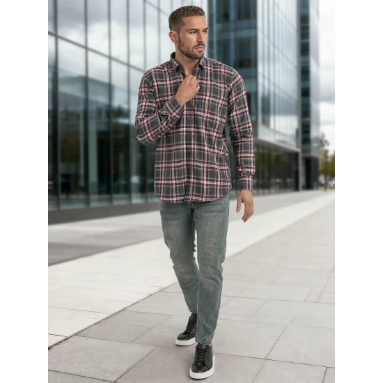Vīriešu bordo un pelēks rūtains krekls Marino Krekli