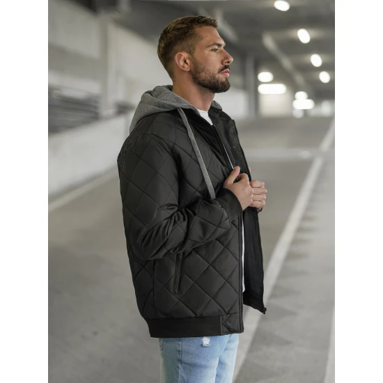 Melna vīriešu jaka ar kapuci Lator JS/8M986/392