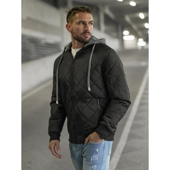 Melna vīriešu jaka ar kapuci Lator JS/8M986/392