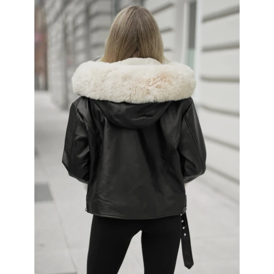 Sieviešu melna jaka ar kažokādu Nikol Sieviešu jakas