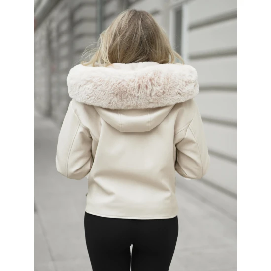 Sieviešu balta jaka ar kažokādu Nikol