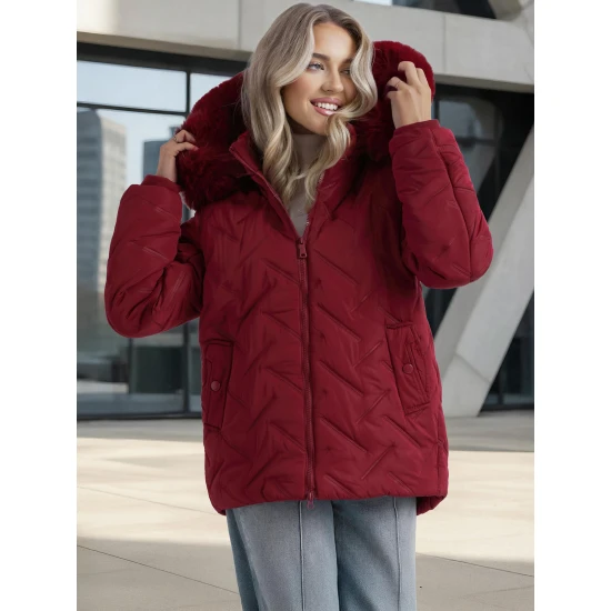 Sieviešu bordo krāsas ziemas jaka ar kapuci Levi Sieviešu jakas