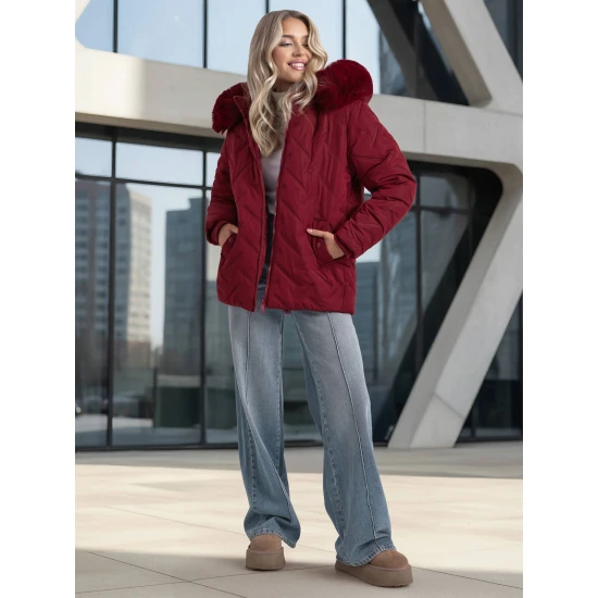 Sieviešu bordo krāsas ziemas jaka ar kapuci Levi Sieviešu jakas