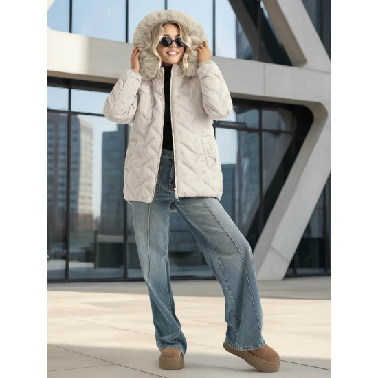 Sieviešu gaiši pelēka ziemas jaka ar kapuci Levi Sieviešu jakas