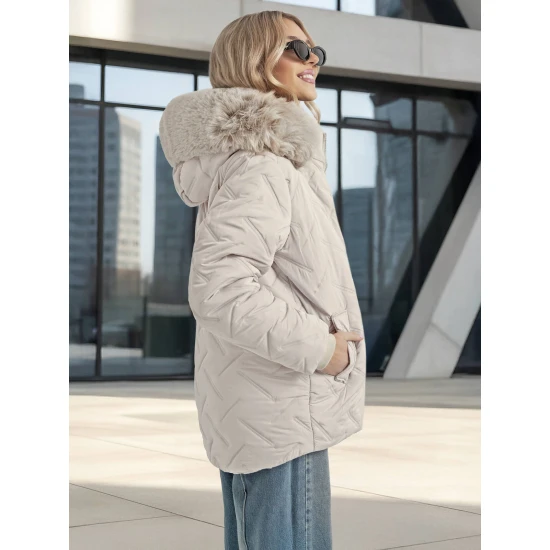 Sieviešu gaiši pelēka ziemas jaka ar kapuci Levi Sieviešu jakas