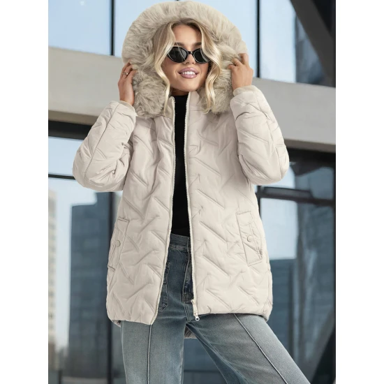 Sieviešu gaiši pelēka ziemas jaka ar kapuci Levi Sieviešu jakas