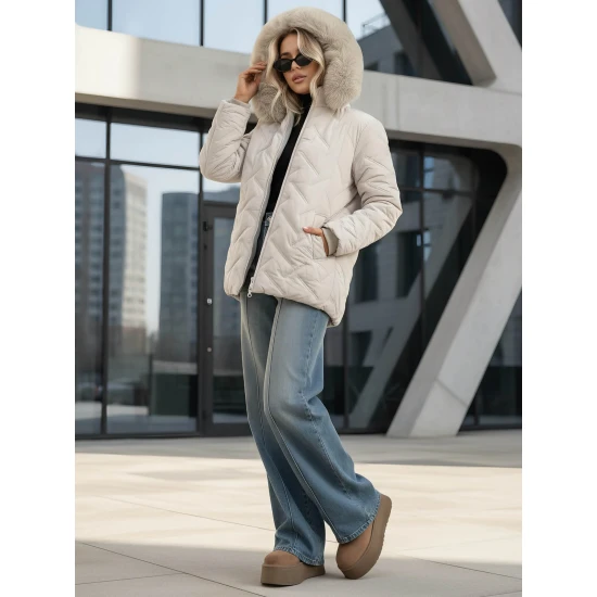 Sieviešu gaiši pelēka ziemas jaka ar kapuci Levi Sieviešu jakas