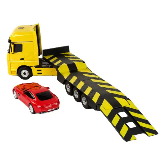 Mercedes-Benz R/C traktors 1:26 Dzeltens Sarkans Radio vadāmās rotaļlietas