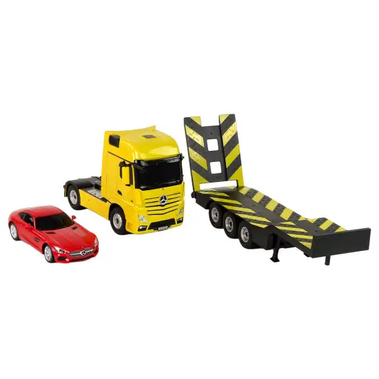 Mercedes-Benz R/C traktors 1:26 Dzeltens Sarkans Radio vadāmās rotaļlietas