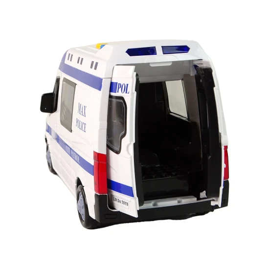 Balta policijas automašīna ar skaņas un gaismas efektu Uzņēmuma automašīnas