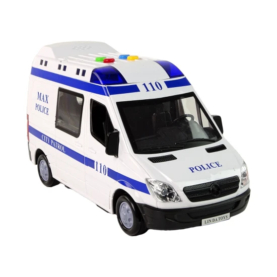 Balta policijas automašīna ar skaņas un gaismas efektu Uzņēmuma automašīnas