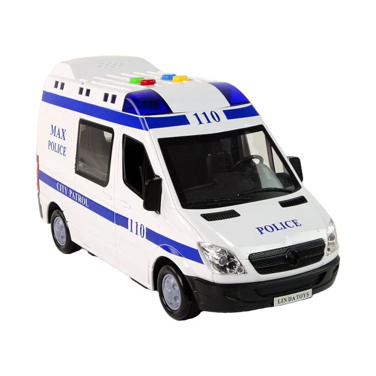 Balta policijas automašīna ar skaņas un gaismas efektu Uzņēmuma automašīnas