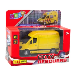 Dzeltens piegādes autobuss ar gaismas un skaņas efektu