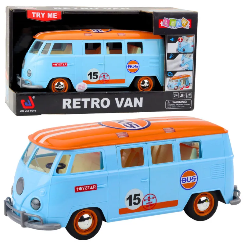 Retro autobuss ar gaismas un skaņas efektiem Autobusi
