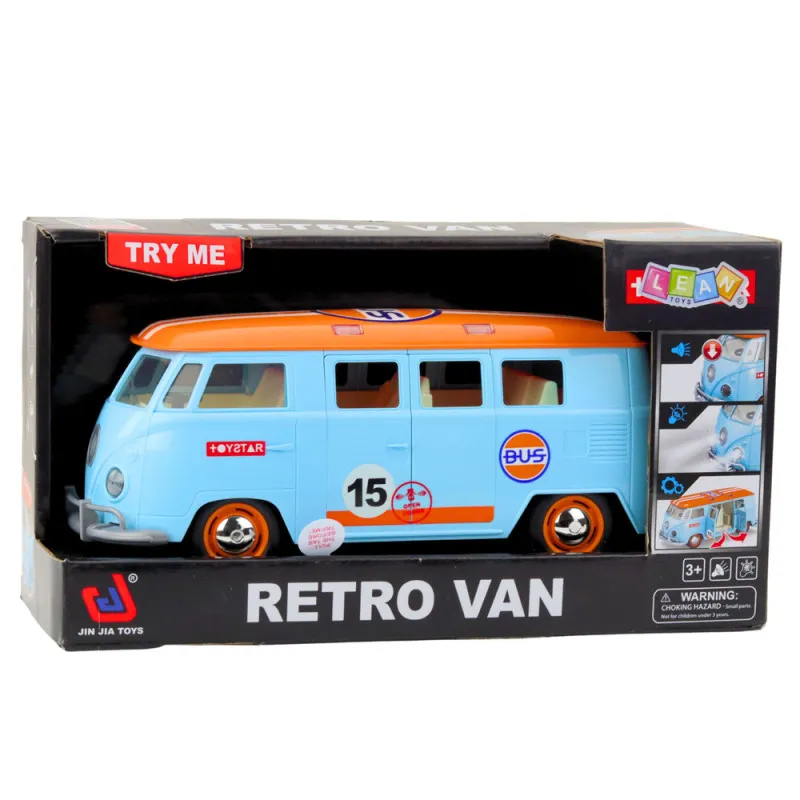 Retro autobuss ar gaismas un skaņas efektiem Autobusi