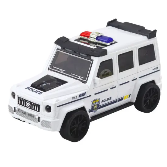 Balta policijas automašīna ar gaismas un skaņas efektu Uzņēmuma automašīnas