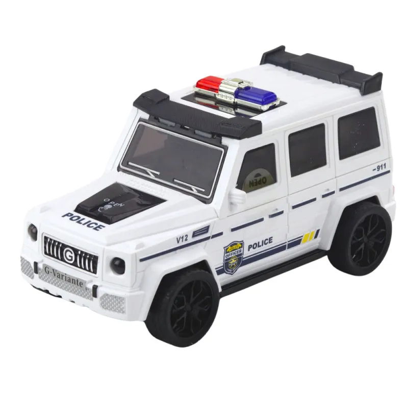 Balta policijas automašīna ar gaismas un skaņas efektu Uzņēmuma automašīnas