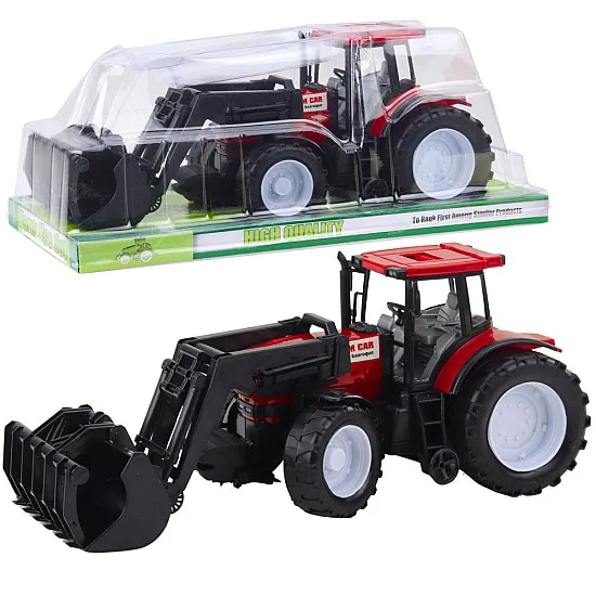 Sarkans traktors ar greiferi Būvniecība un lauksaimniecība