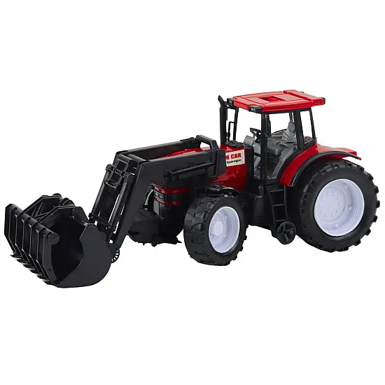 Sarkans traktors ar greiferi Būvniecība un lauksaimniecība