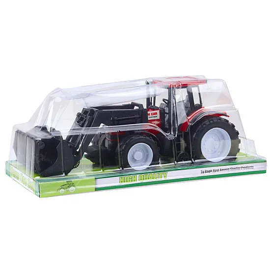 Sarkans traktors ar greiferi Būvniecība un lauksaimniecība