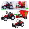 Sarkans traktors ar piekabi un barības maisītāju Būvniecība un lauksaimniecība