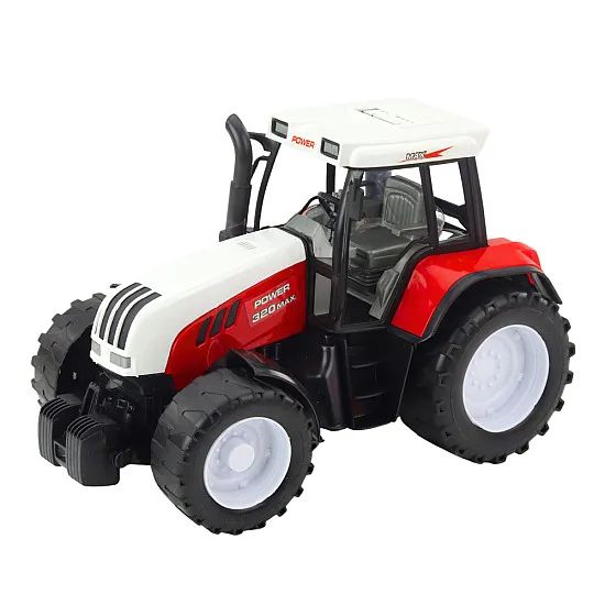 Sarkans traktors ar piekabi un barības maisītāju Būvniecība un lauksaimniecība