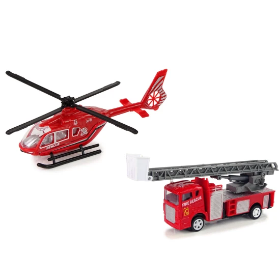 Ugunsdzēsēju automašīnas un helikoptera komplekts Auto komplekti